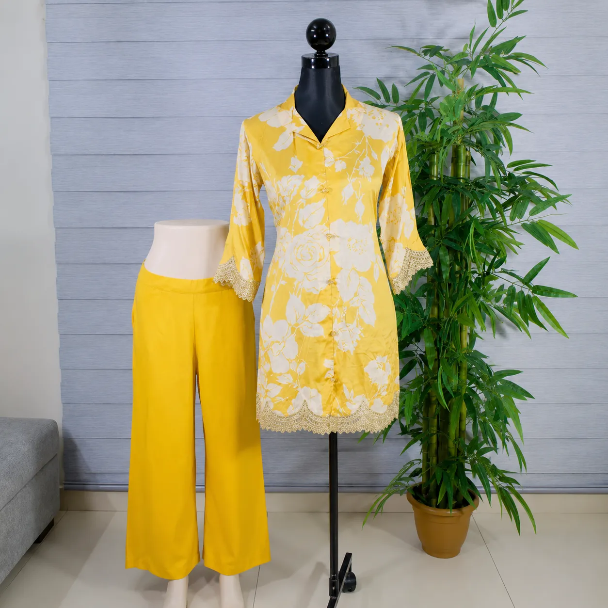 Sunshine Yellow Floral Kurti & Pant Co-Ord Set